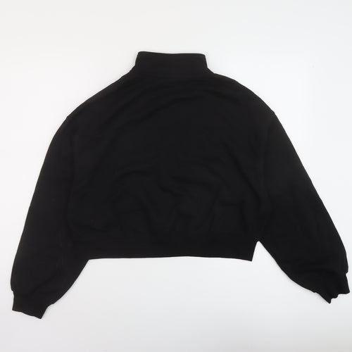 H&, Womens Black Cotton Pullover Sweatshirt Size L Zip
