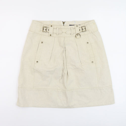 French Connection Womens Beige Cotton A-Line Skirt Size 10 Zip