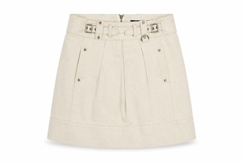 French Connection Womens Beige Cotton A-Line Skirt Size 10 Zip