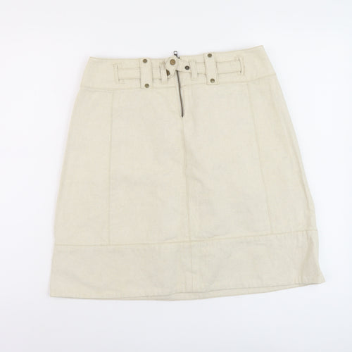 French Connection Womens Beige Cotton A-Line Skirt Size 10 Zip