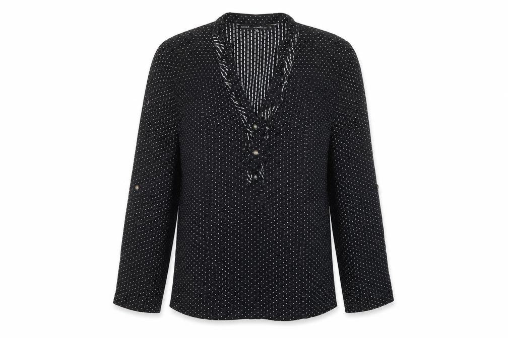 Next Womens Black Polka Dot Cotton Basic Blouse Size 10 V-Neck