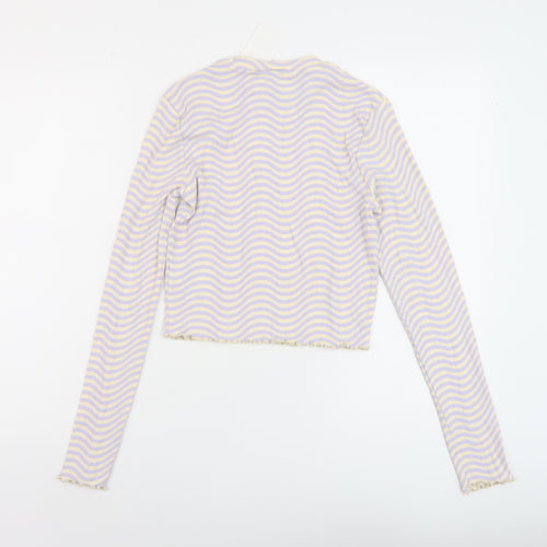H&M Girls Purple Striped Cotton Basic T-Shirt Size 14 Years Round Neck Pullover