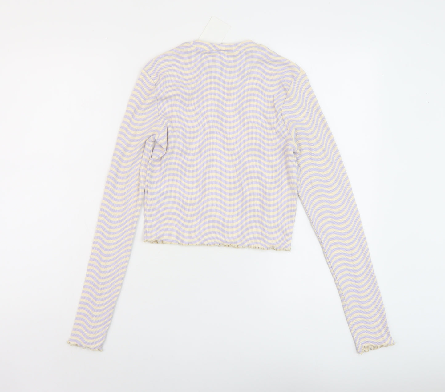 H&M Girls Purple Striped Cotton Basic T-Shirt Size 14 Years Round Neck Pullover