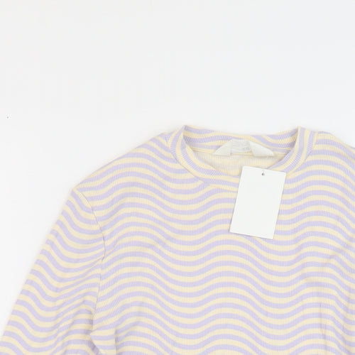 H&M Girls Purple Striped Cotton Basic T-Shirt Size 14 Years Round Neck Pullover