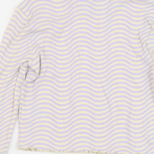 H&M Girls Purple Striped Cotton Basic T-Shirt Size 14 Years Round Neck Pullover