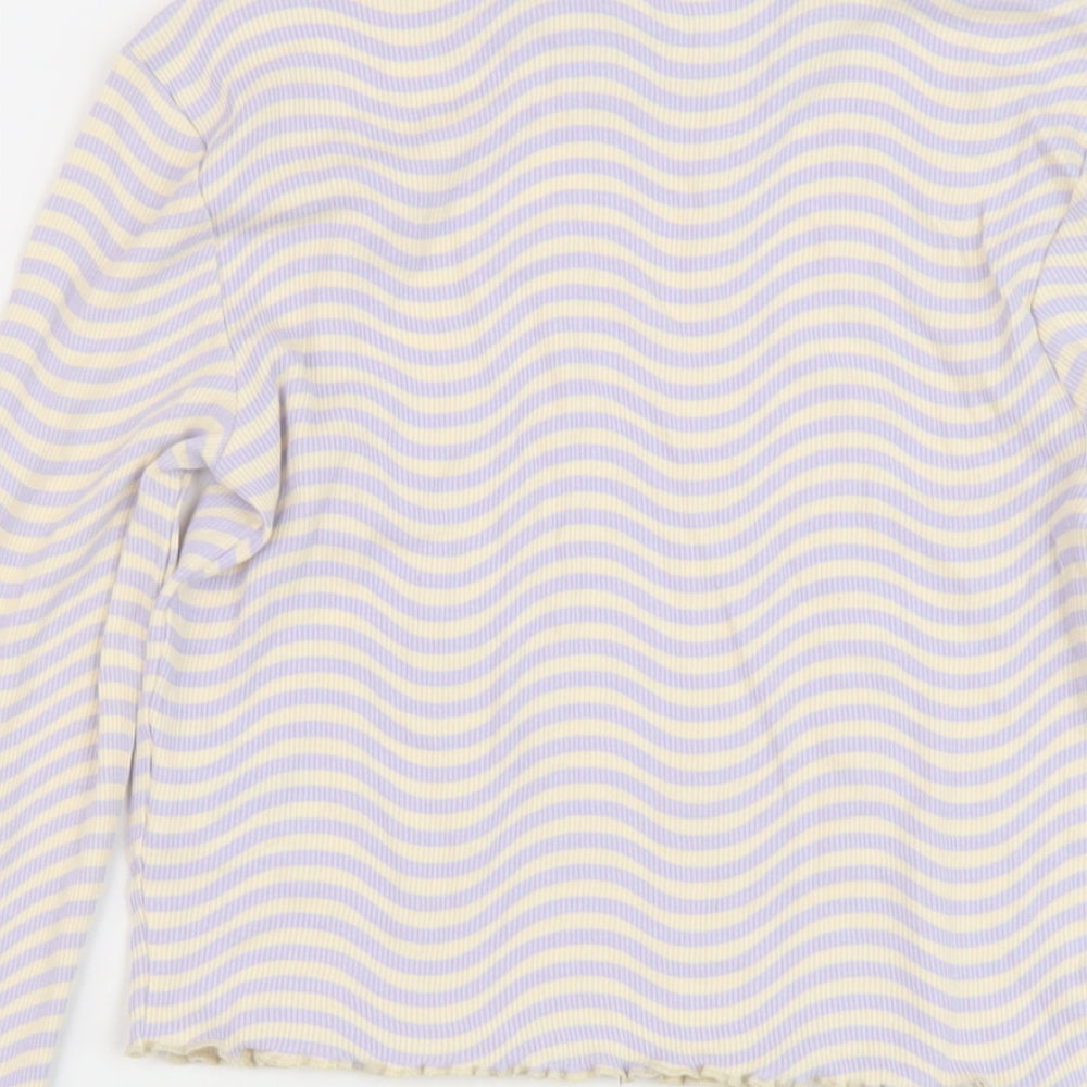 H&M Girls Purple Striped Cotton Basic T-Shirt Size 14 Years Round Neck Pullover