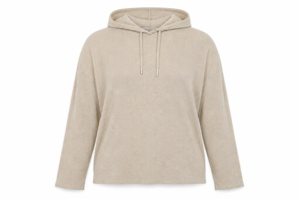 Front view of Very women’s beige polyester pullover hoodie, size UK 20, pullover