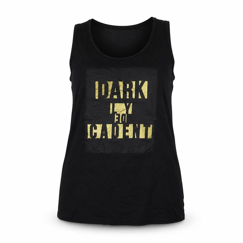 Front view of Just Female women’s black viscose basic tank, size M, scoop neck