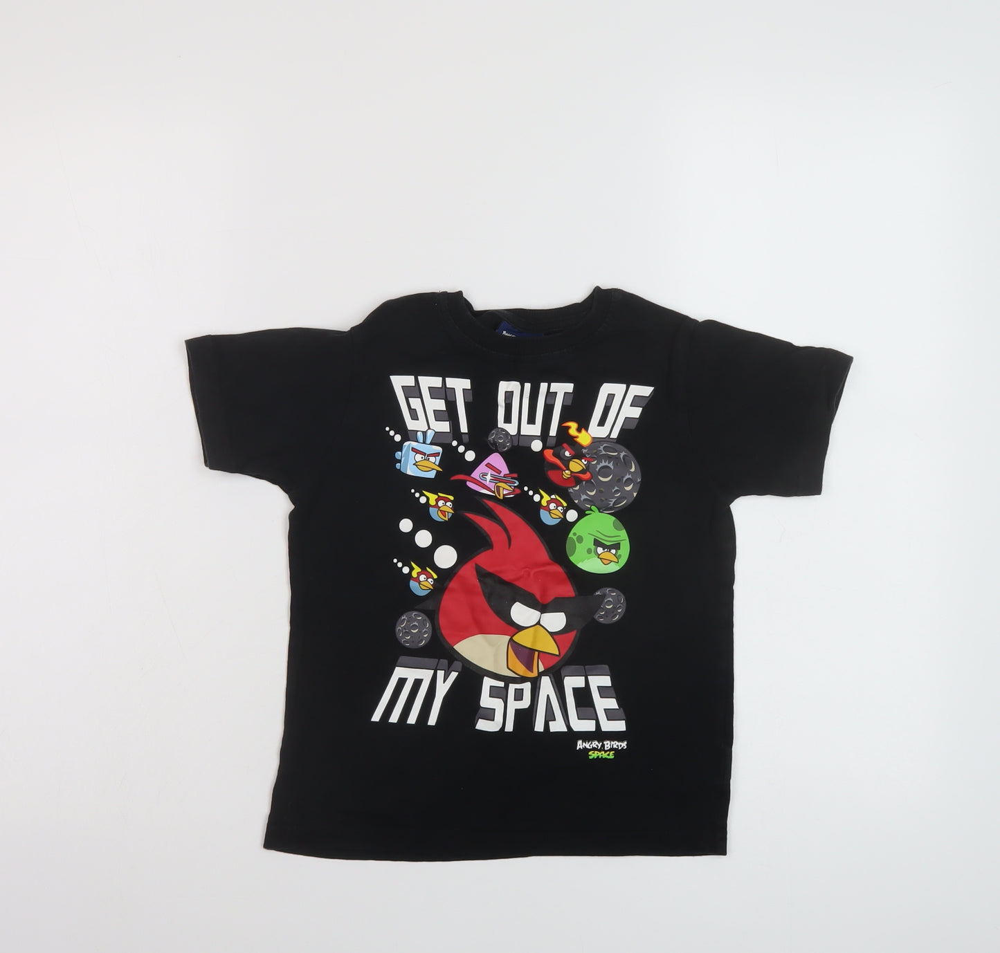 NEXT Boys Black Cotton Basic T-Shirt Size 6 Years Crew Neck Pullover - Angry Birds