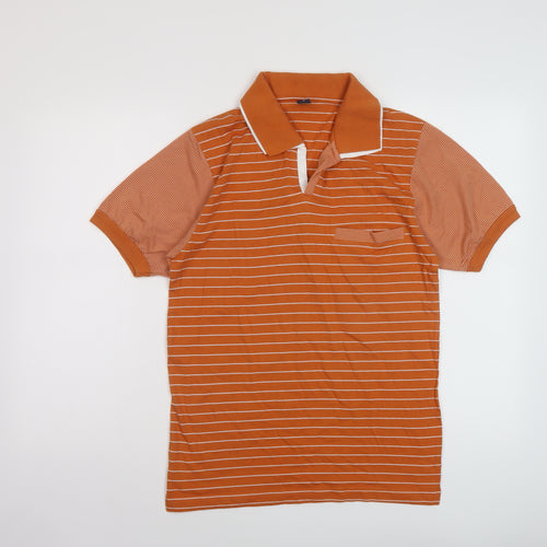 Ar Sport Mens Orange Striped Polyester Polo Size L Collared Pullover