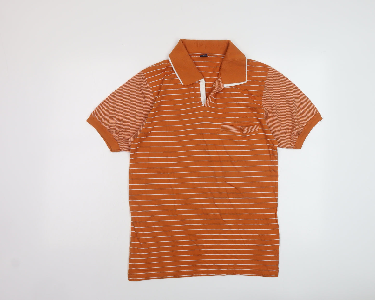 Ar Sport Mens Orange Striped Polyester Polo Size L Collared Pullover