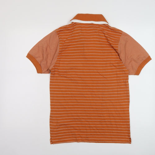 Ar Sport Mens Orange Striped Polyester Polo Size L Collared Pullover