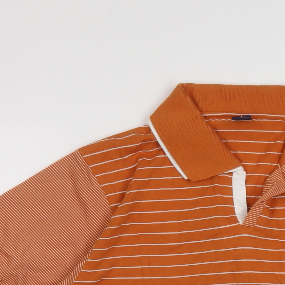 Ar Sport Mens Orange Striped Polyester Polo Size L Collared Pullover