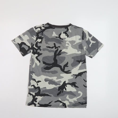 NEXT Boys Grey Camouflage Cotton Basic T-Shirt Size 12-13 Years Crew Neck Pullover