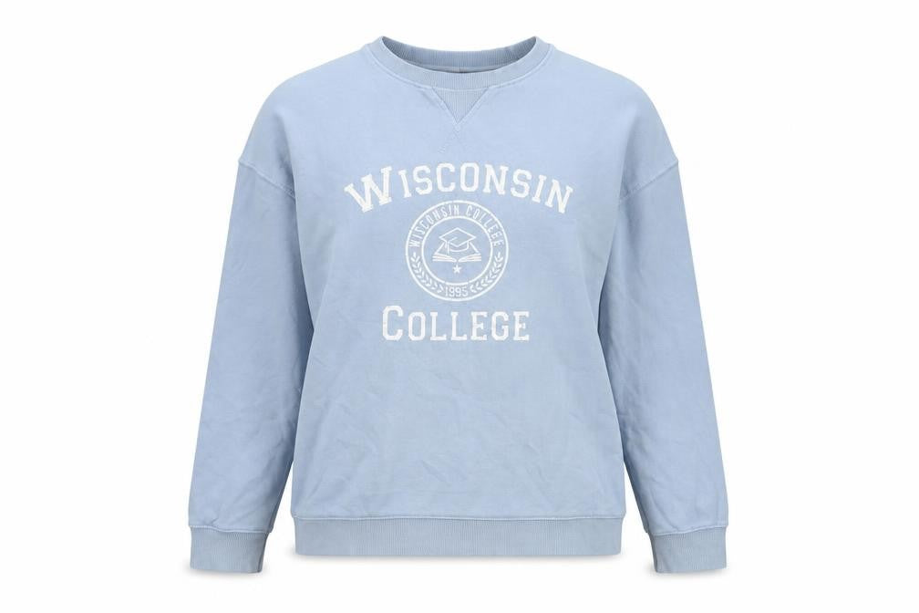 Front view of M&Co girls’ blue cotton pullover sweatshirt, size 13, years pullover