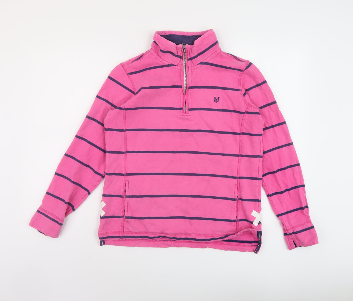 Crew Clothing Womens Pink Striped Cotton Pullover Sweatshirt Size 10 Zip