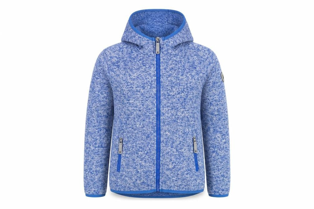 Front view of Killtec boys’ blue polyester full zip hoodie, size 7-8, years zip