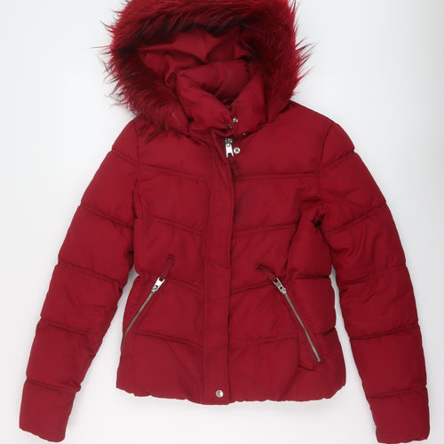 Bershka Womens Red Puffer Jacket Jacket Size S Zip