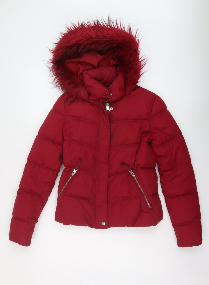 Bershka Womens Red Puffer Jacket Jacket Size S Zip
