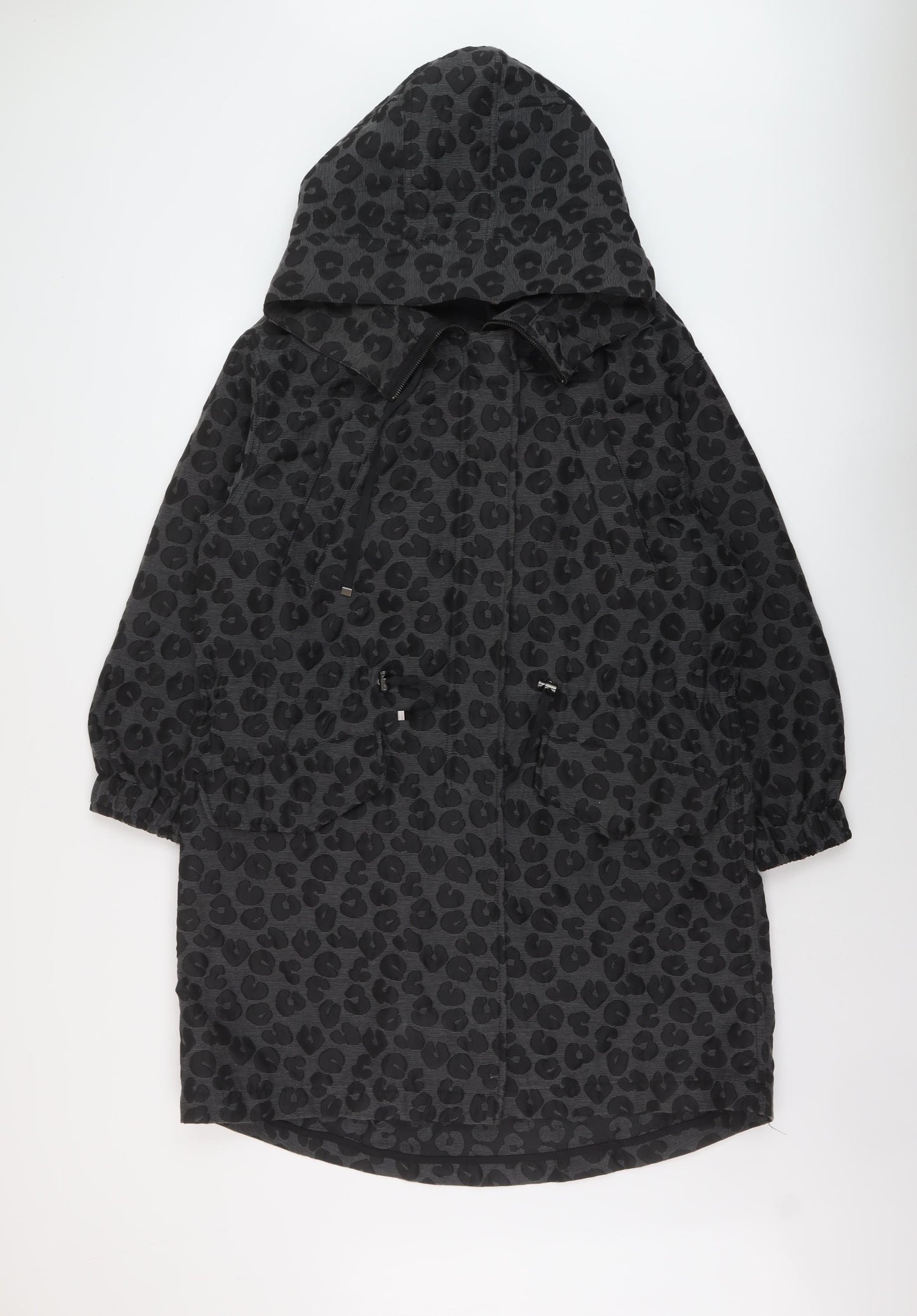 H&M Womens Grey Animal Print Parka Coat Size 6 Zip