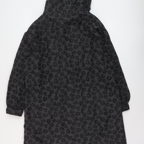 H&M Womens Grey Animal Print Parka Coat Size 6 Zip