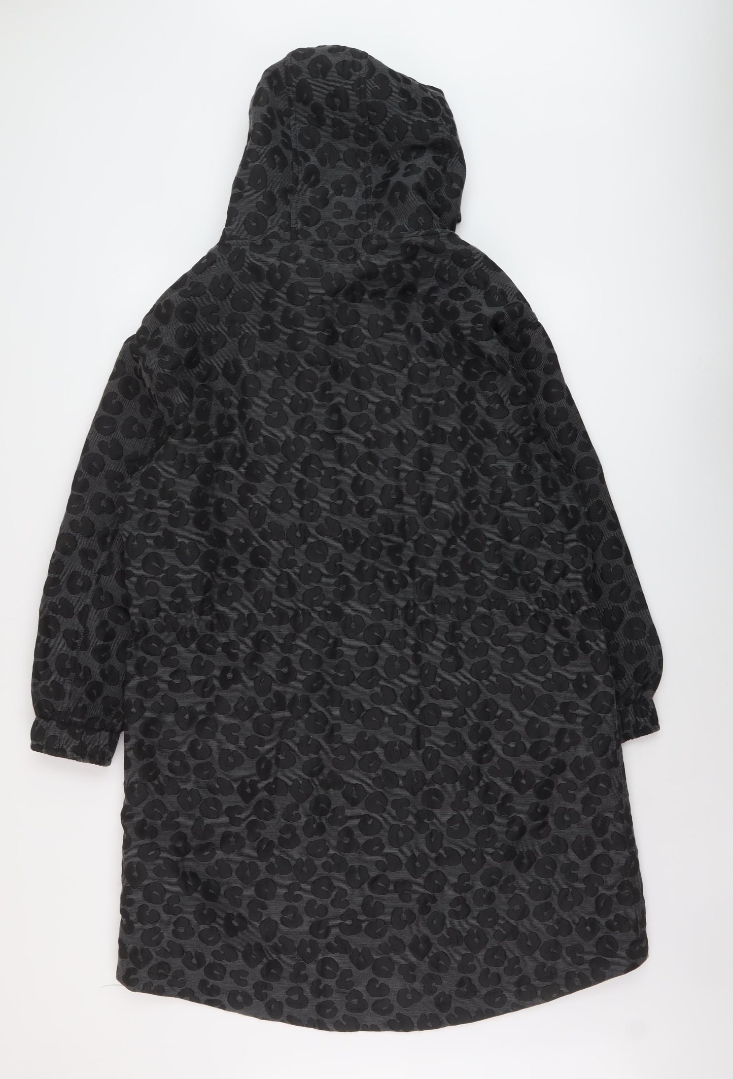H&M Womens Grey Animal Print Parka Coat Size 6 Zip