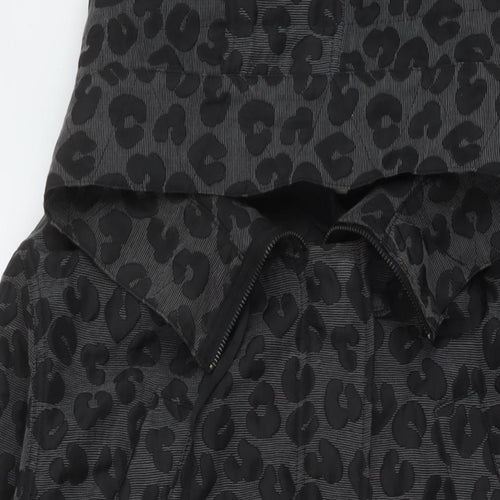H&M Womens Grey Animal Print Parka Coat Size 6 Zip