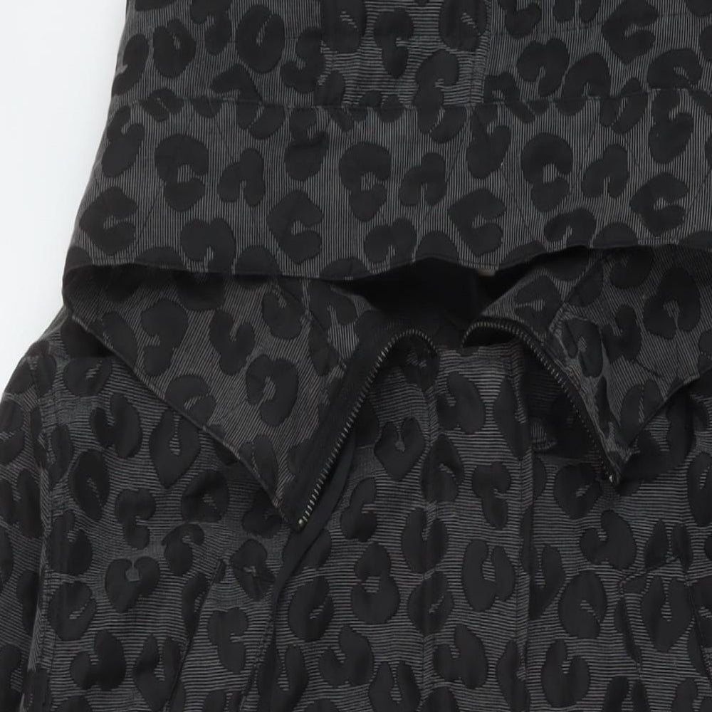H&M Womens Grey Animal Print Parka Coat Size 6 Zip