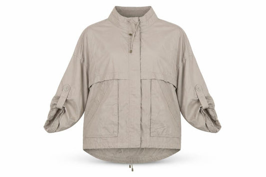 Front view of Debenhams women’s beige jacket, size UK 18, zip