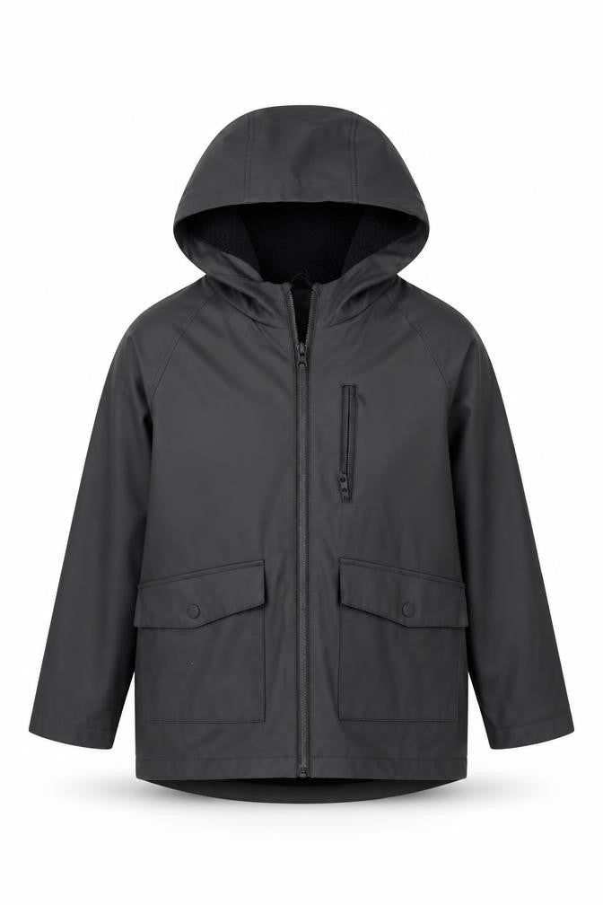 Front view of Zara boys’ grey rain coat coat, size 10, years zip