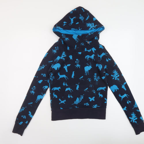 H&M Womens Blue Geometric Cotton Pullover Hoodie Size 8 Pullover