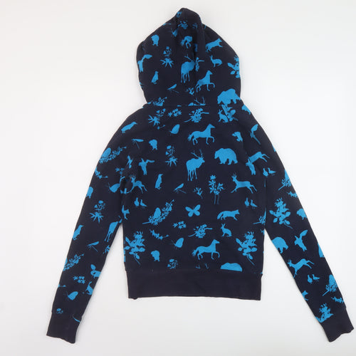 H&M Womens Blue Geometric Cotton Pullover Hoodie Size 8 Pullover