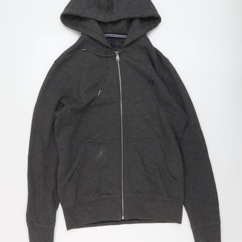 Fred Perry Mens Grey Cotton Full Zip Hoodie Size S