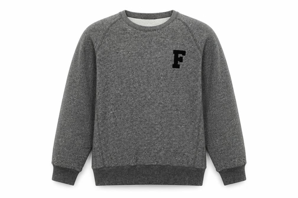 Front view of French Connection men’s grey cotton pullover sweatshirt, size XL