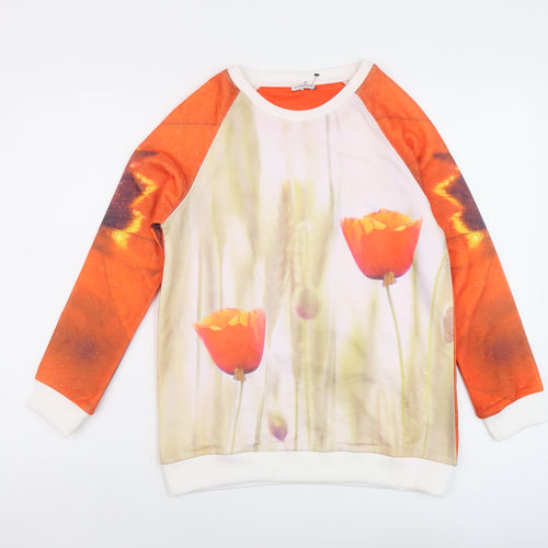 Via Delle Rose Womens Red Floral Polyester Pullover Sweatshirt Size S Pullover