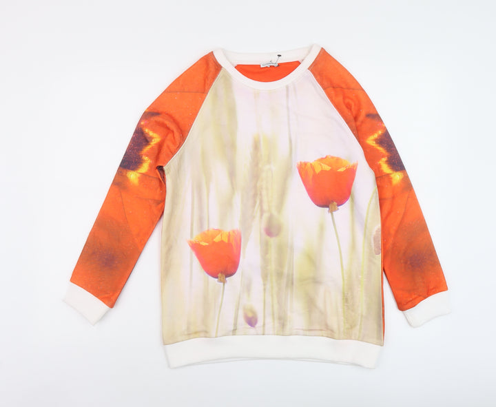 Via Delle Rose Womens Red Floral Polyester Pullover Sweatshirt Size S Pullover