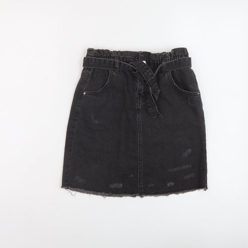Denim & Co. Girls Grey Cotton A-Line Skirt Size 12-13 Years Regular Button
