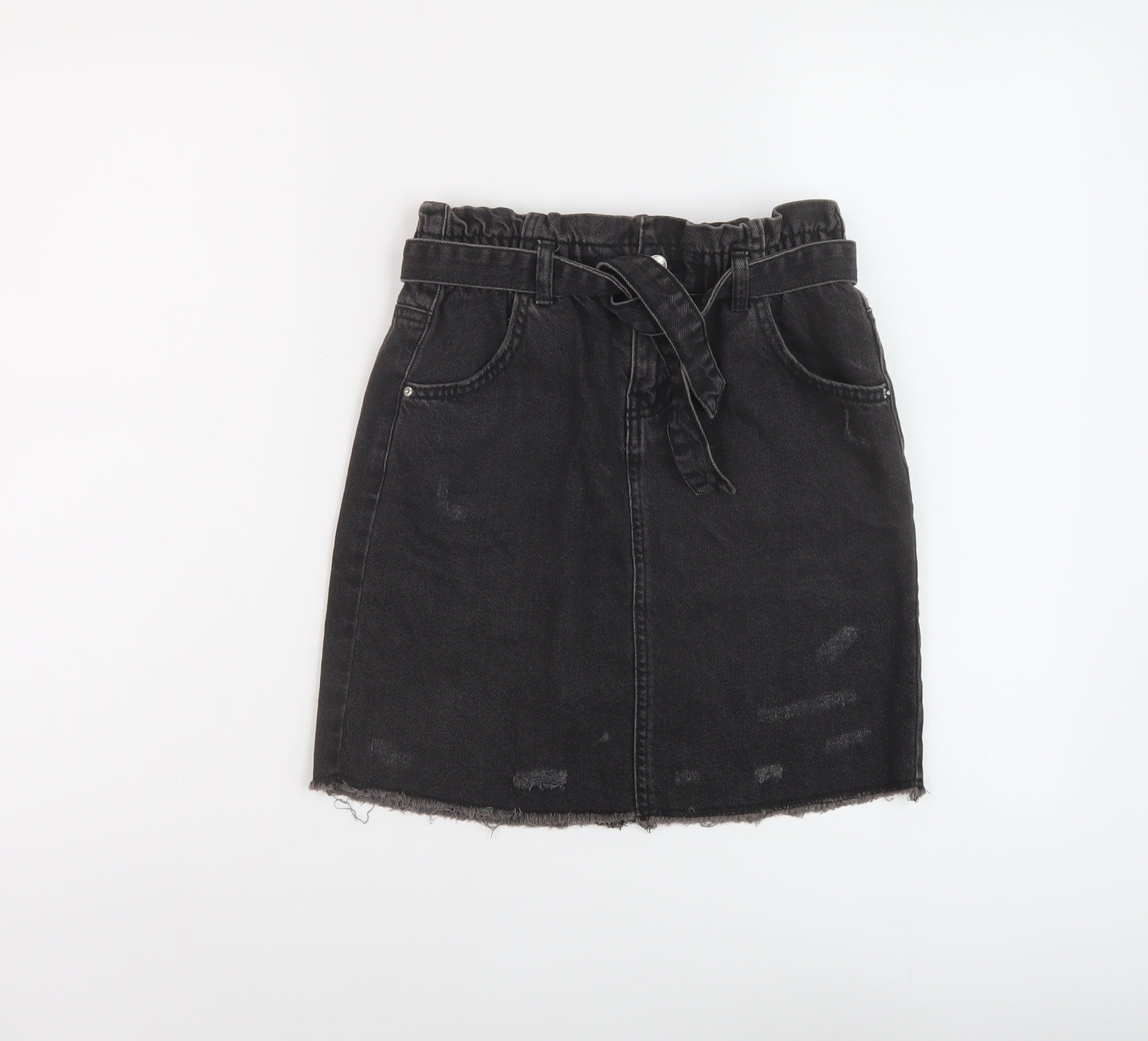 Denim & Co. Girls Grey Cotton A-Line Skirt Size 12-13 Years Regular Button