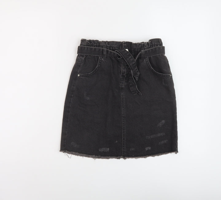 Denim & Co. Girls Grey Cotton A-Line Skirt Size 12-13 Years Regular Button