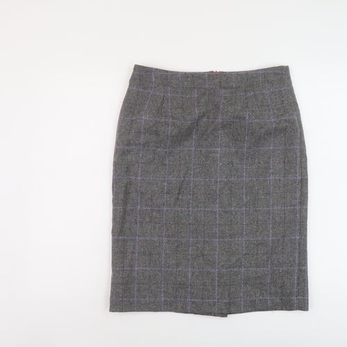 Barilocke Womens Grey Plaid Wool A-Line Skirt Size 14 Zip