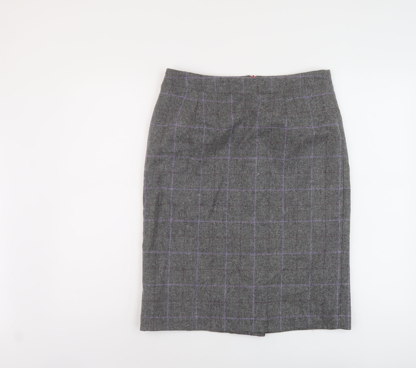 Barilocke Womens Grey Plaid Wool A-Line Skirt Size 14 Zip