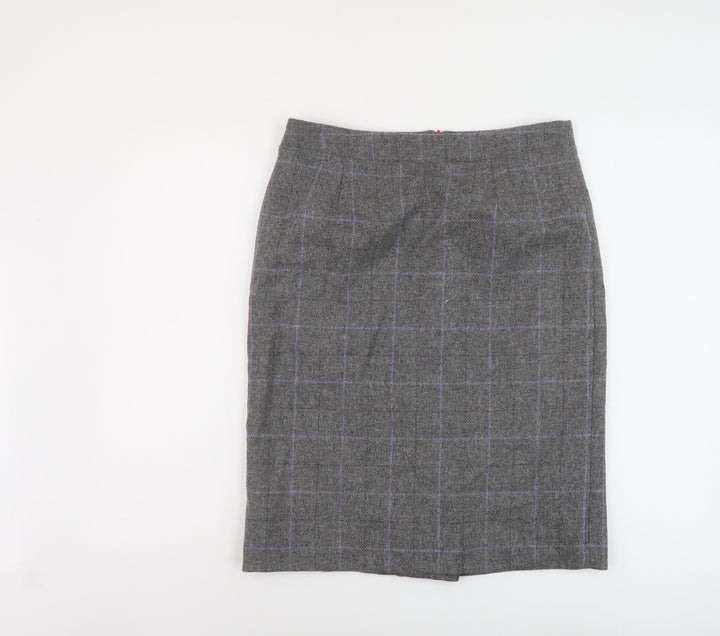 Barilocke Womens Grey Plaid Wool A-Line Skirt Size 14 Zip