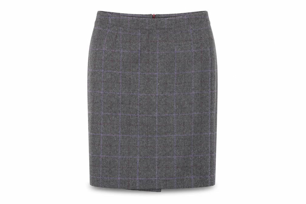 Barilocke Womens Grey Plaid Wool A-Line Skirt Size 14 Zip