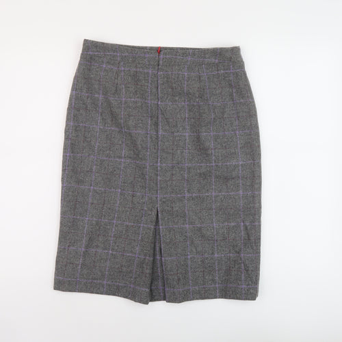 Barilocke Womens Grey Plaid Wool A-Line Skirt Size 14 Zip