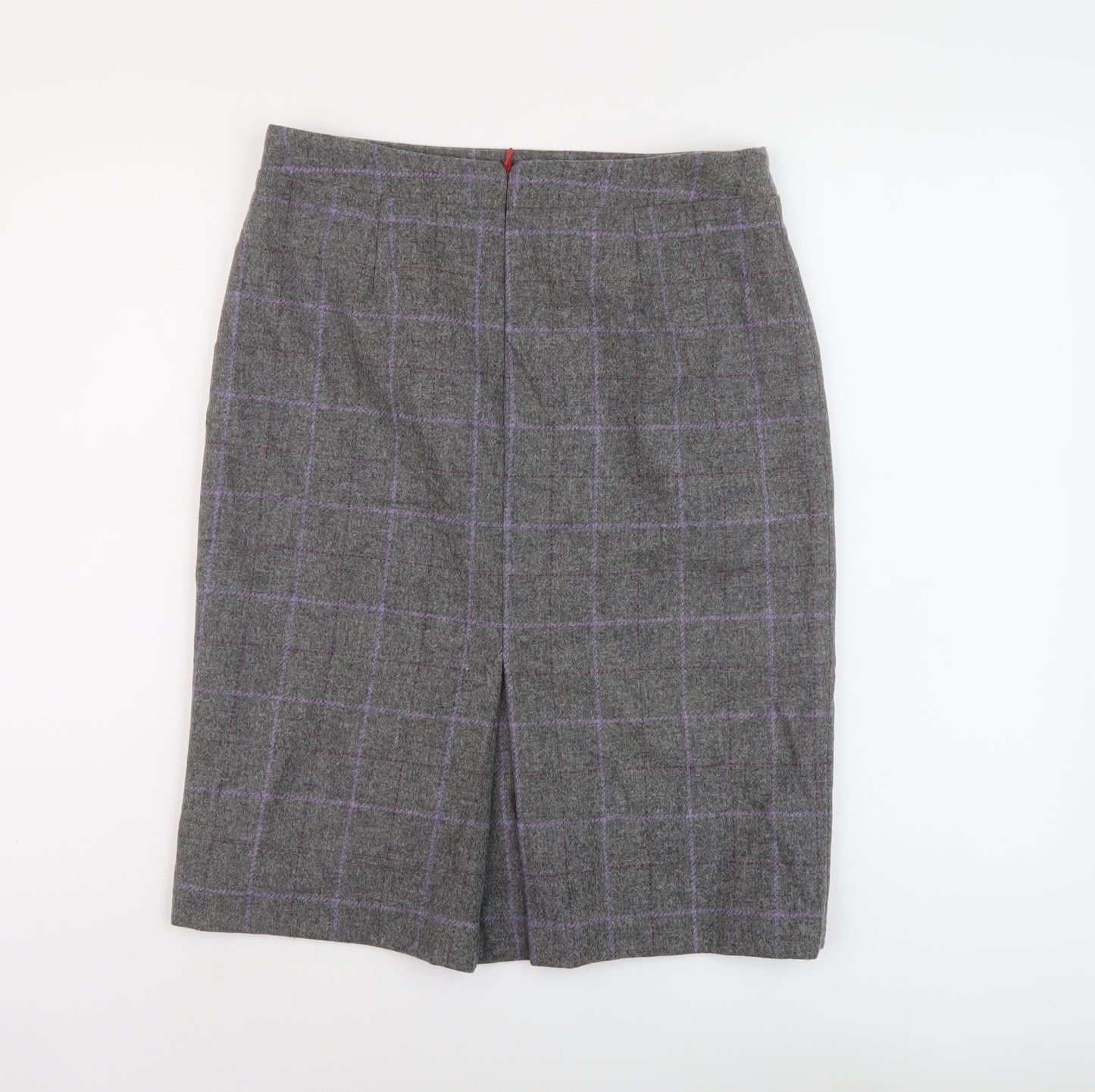 Barilocke Womens Grey Plaid Wool A-Line Skirt Size 14 Zip