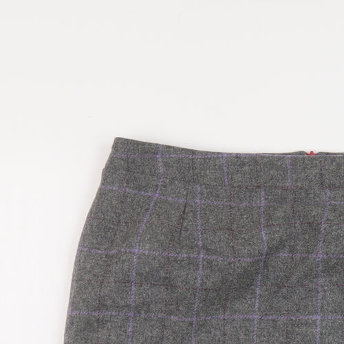Barilocke Womens Grey Plaid Wool A-Line Skirt Size 14 Zip