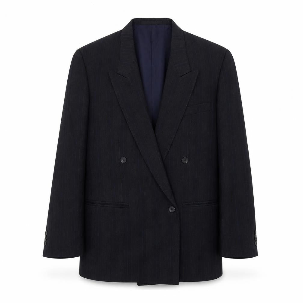 Front view of Anton Ferrare men’s blue striped wool jacket suit jacket, size 40, regular