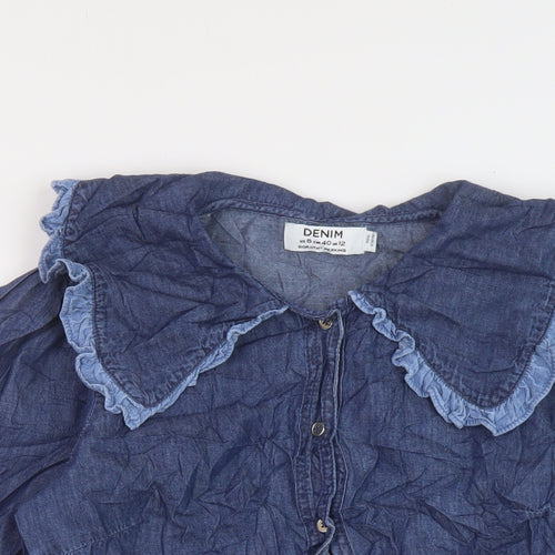 Dorothy Perkins Womens Blue Cotton Basic Button-Up Size 12 Collared