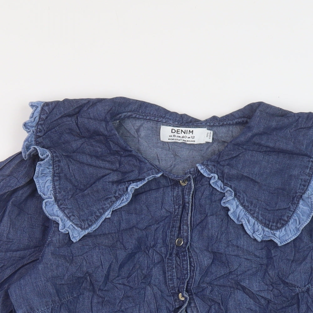 Dorothy Perkins Womens Blue Cotton Basic Button-Up Size 12 Collared