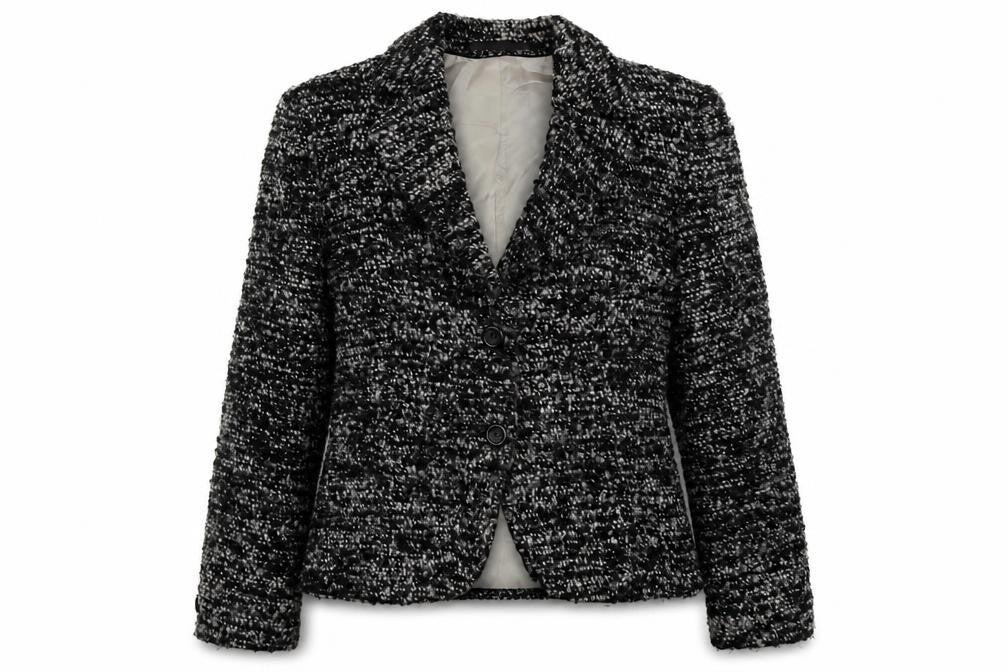 Front view of Per Una women’s grey jacket, size UK 10, button